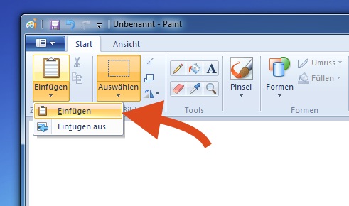 Paint Einfuegen - Screenshot Windows 7