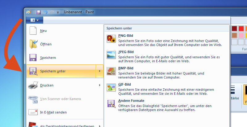 Speichern unter in Paint - Screenshot in Windows 7