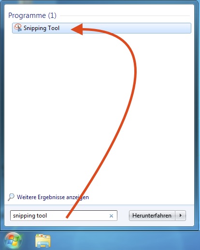 Ausführen Snipping Tool für Windows 7 Screenshot